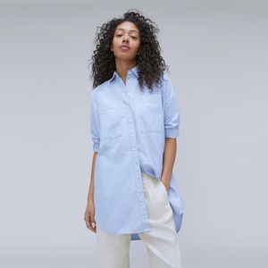 NEW Everlane Organic Cotton The Way Long Oxford Shirt in Light Blue Size 00